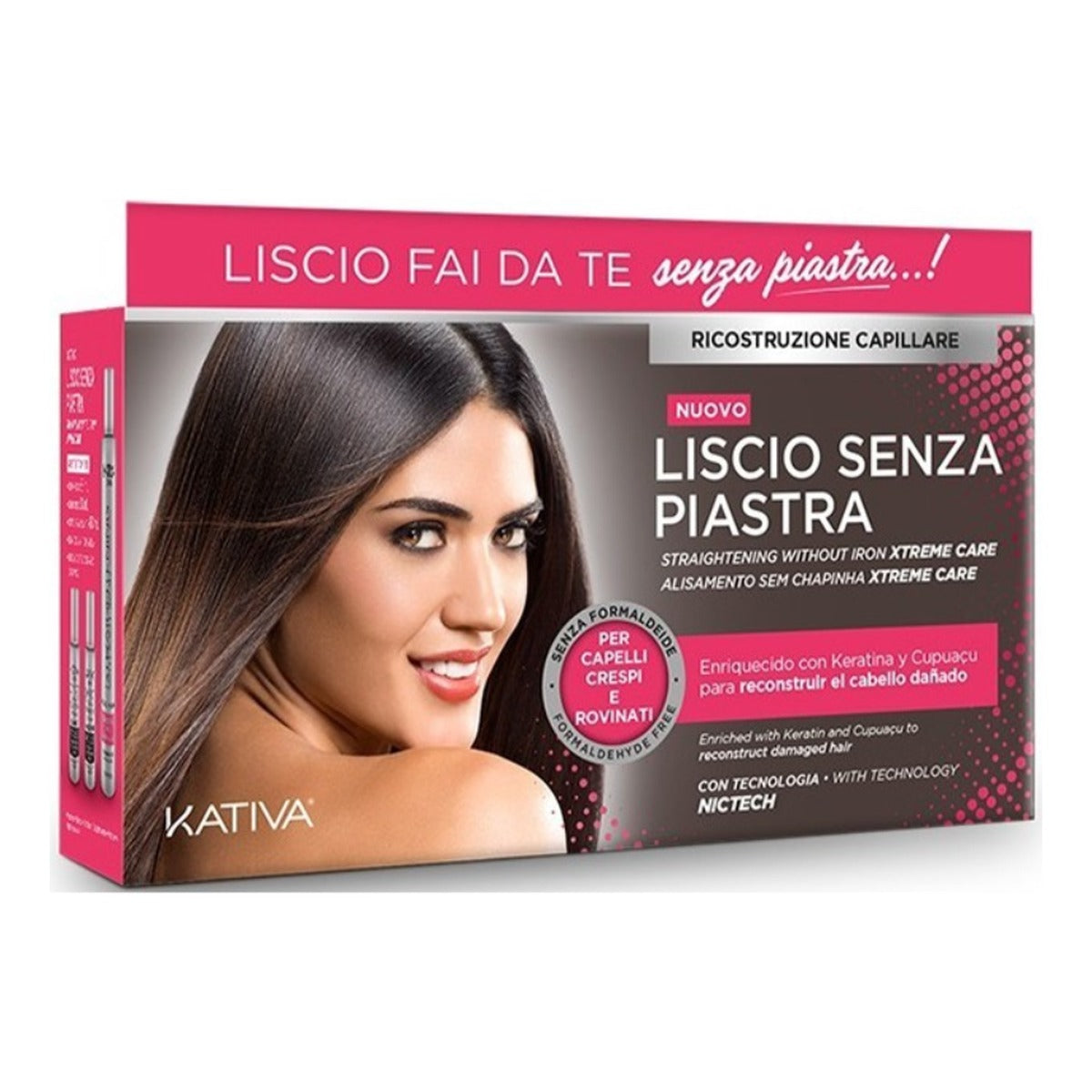 Kativa Liscio Senza Piastra Ricostruzione capillare, kit shampoo, balsamo e maschera