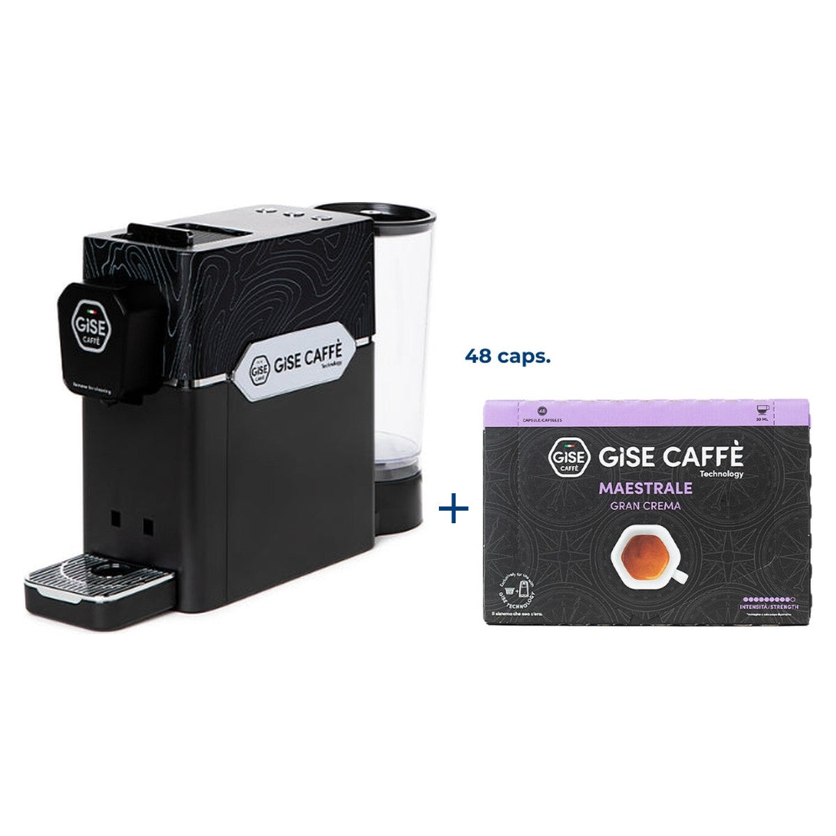 Kit macchina caffè Gise Gea nera con scatola da 48 capsule Maestrale