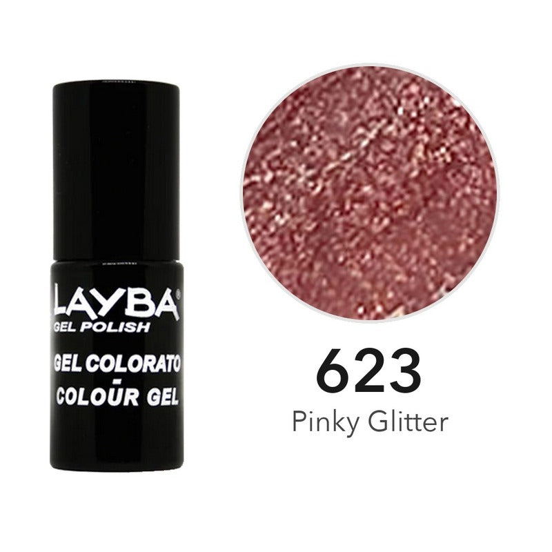 Layba Gel Polish 623 Pinky Glitter — flacone e colore