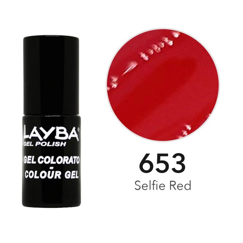 Layba Gel Polish 653 Selfie Red — flacone e colore