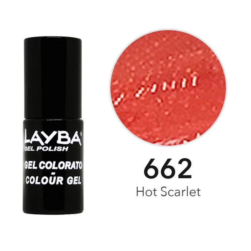 Layba Gel Polish 662 Hot Scarlet — flacone e colore