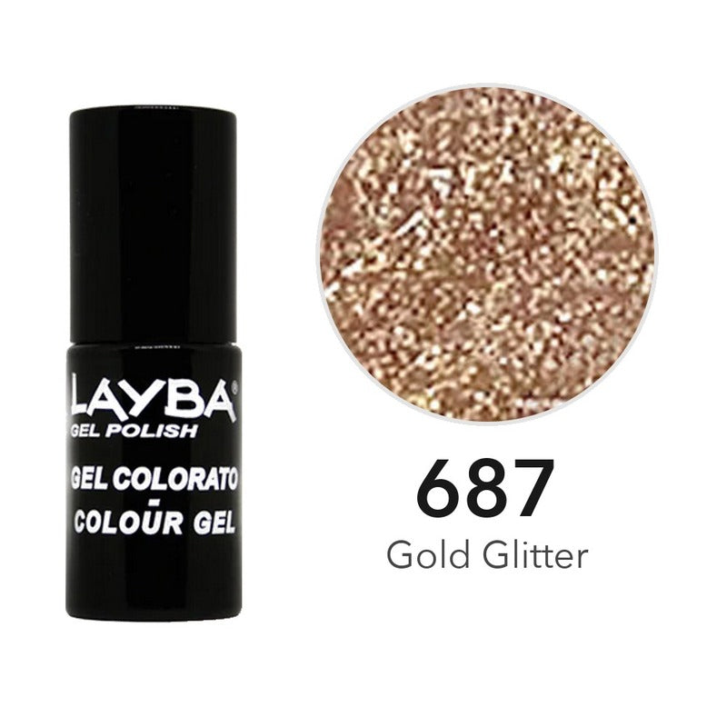 Layba Gel Polish 687 Gold Glitter — flacone e colore