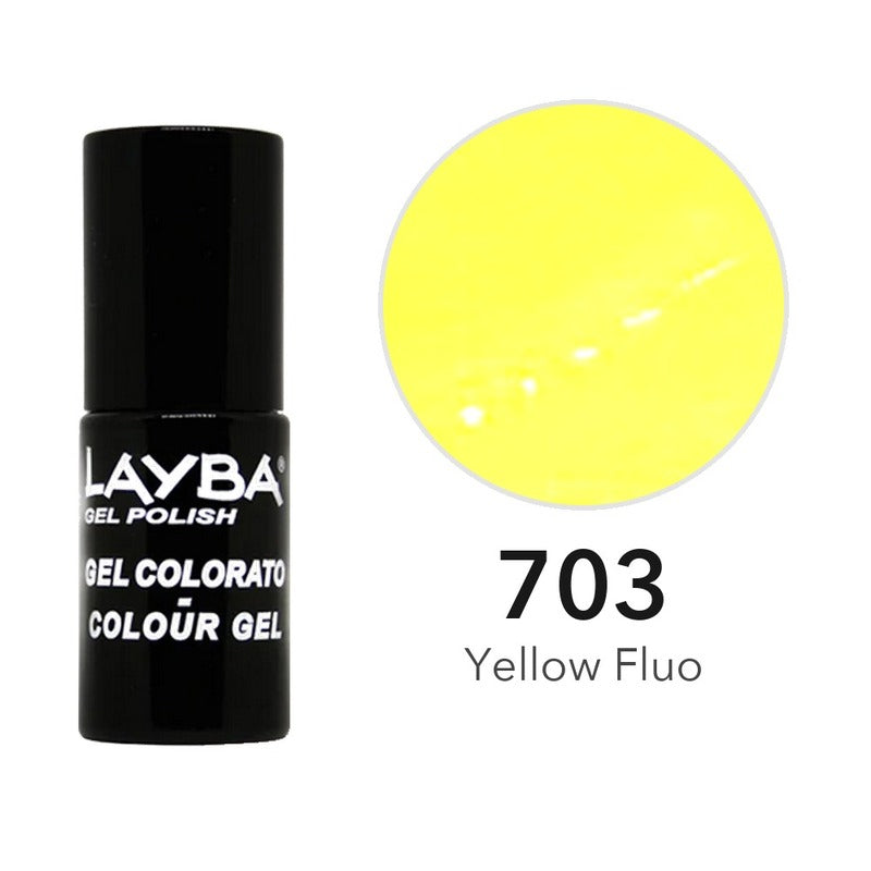 Layba Gel Polish 703 Yellow Fluo — flacone e colore