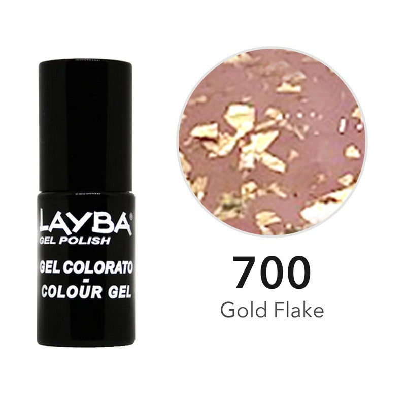 Layba Gel Polish 700 Gold Flake — flacone e colore