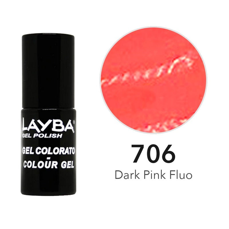 Layba Gel Polish 706 Dark Pink Fluo — flacone e colore