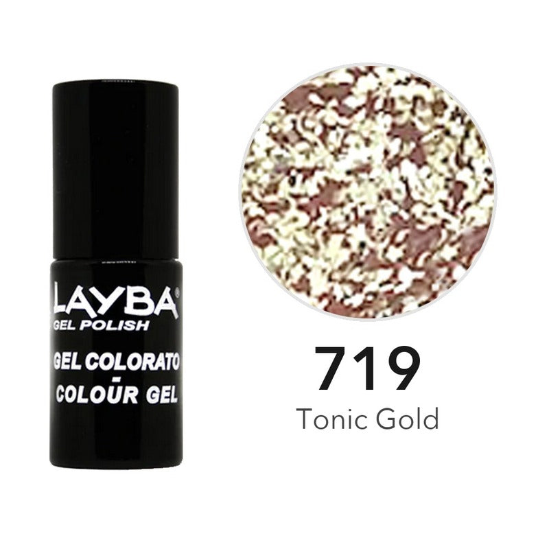 Layba Gel Polish 719 Tonic Gold — flacone e colore