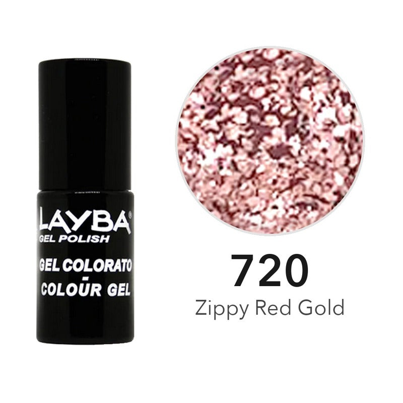 Layba Gel Polish 720 Zippy Red Gold — flacone e colore
