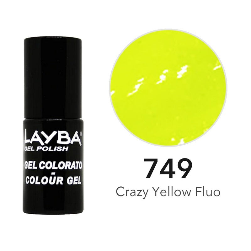 Layba Gel Polish 749 Crazy Yellow Fluo — flacone e colore