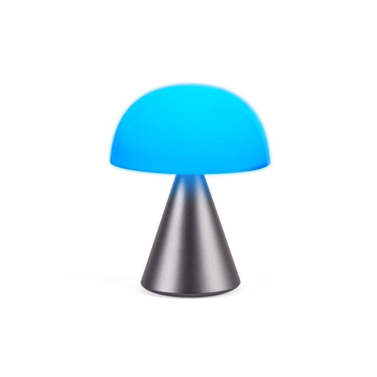 Lexon Mina L lampada da tavolo senza fili ricaricabile gun metal, luce blu