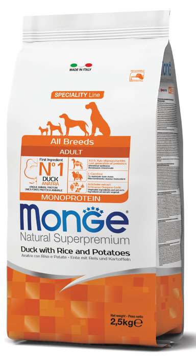 Monge Natural Superpremium All Breeds Adult Monoprotein Anatra con Riso e Patate — sacco da 12 kg