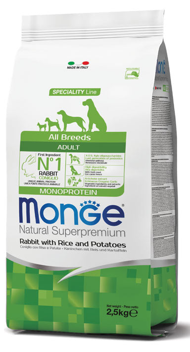 Monge Natural Superpremium All Breeds Adult Monoprotein Coniglio con Riso e Patate — sacco da 12 kg