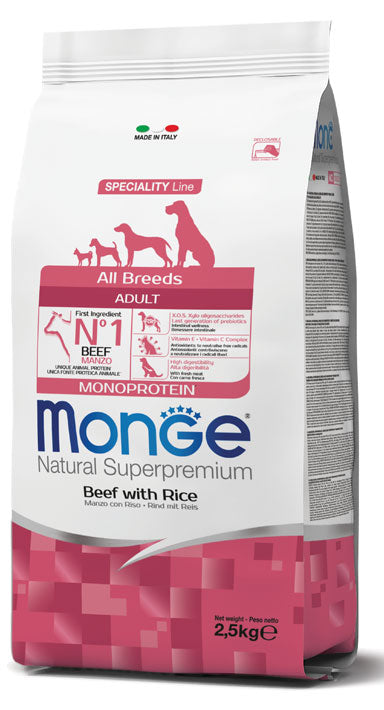 Monge Natural Superpremium All Breeds Adult Monoprotein Manzo con Riso — sacco da 12 kg