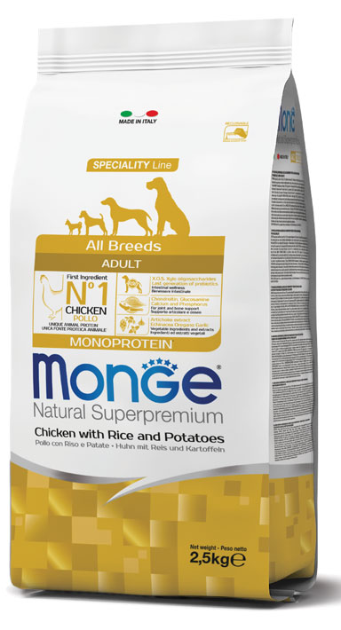 Monge Natural Superpremium All Breeds Adult Monoprotein Pollo con Riso e Patate — sacco da 12 kg
