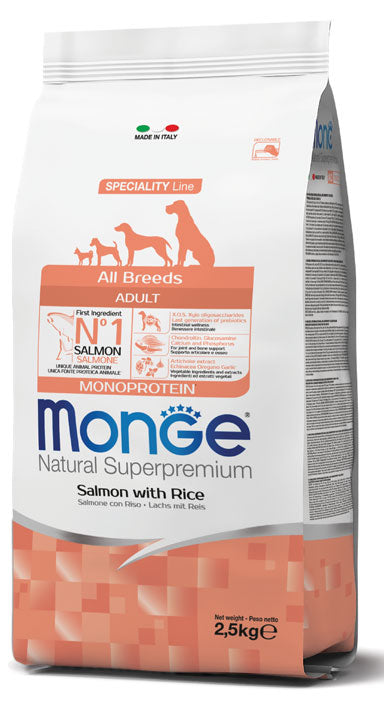 Monge Natural Superpremium All Breeds Adult Monoprotein Salmone con Riso — sacco da 12 kg