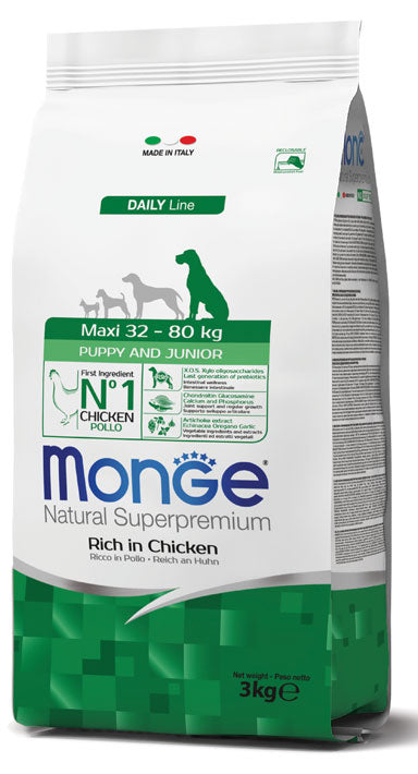 Monge Natural Superpremium Maxi Puppy & Junior Ricco in Pollo — sacco da 12 kg