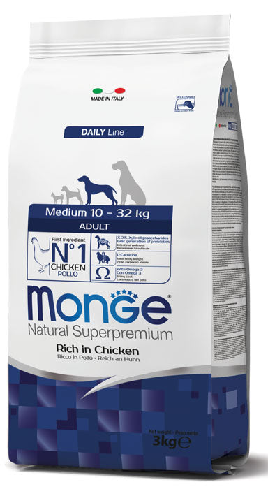 Monge Natural Superpremium Medium Adult Ricco in Pollo — sacco da 12 kg