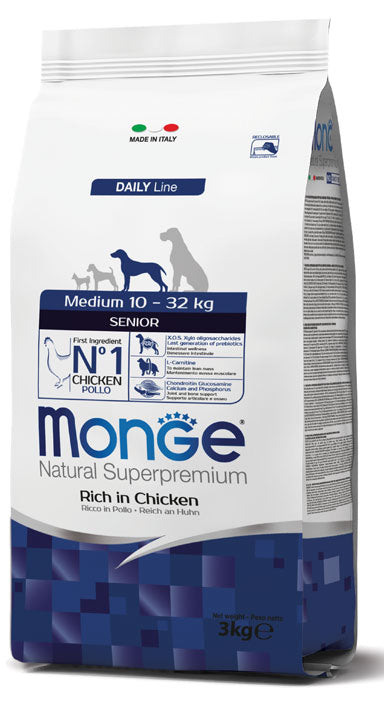 Monge Natural Superpremium Medium Senior Ricco in Pollo — sacco da 12 kg