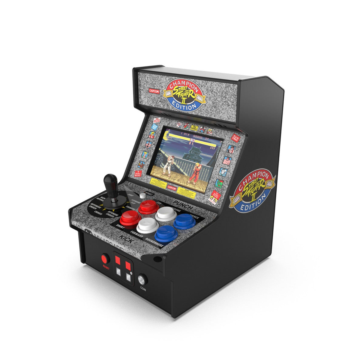 Mini cabinato arcade My Arcade Street Fighter II Champion Edition Micro Player, vista di tre quarti