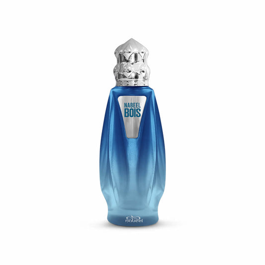 Nabeel Bois Eau de Parfum 100 ml, flacone azzurro sfumato con tappo argentato lavorato