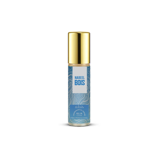 Nabeel Bois olio profumato roll-on 6 ml, flacone azzurro con tappo dorato