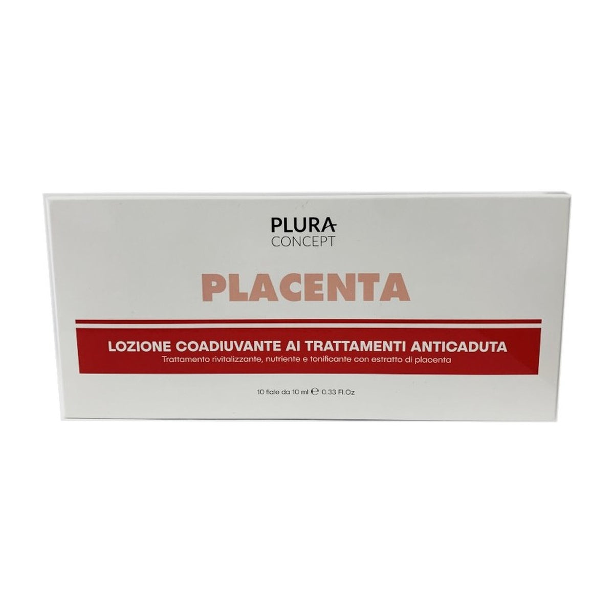 Plura Concept Placenta, lozione coadiuvante ai trattamenti anticaduta, confezione da 10 fiale da 10 ml