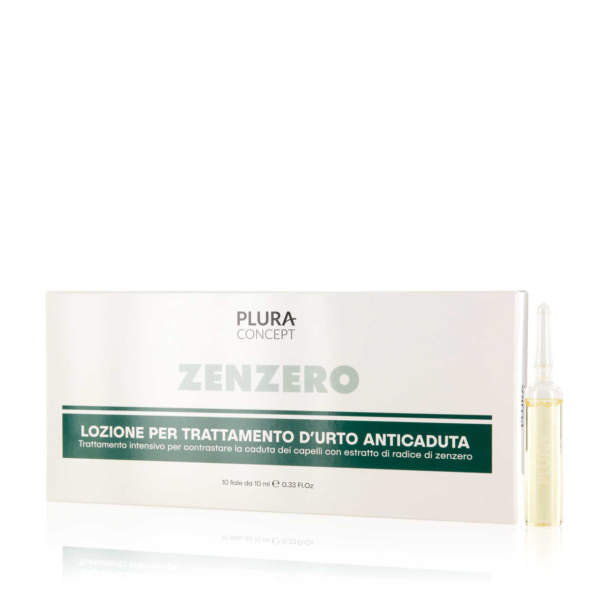 Plura Concept Zenzero, lozione per trattamento d'urto anticaduta, confezione da 10 fiale da 10 ml