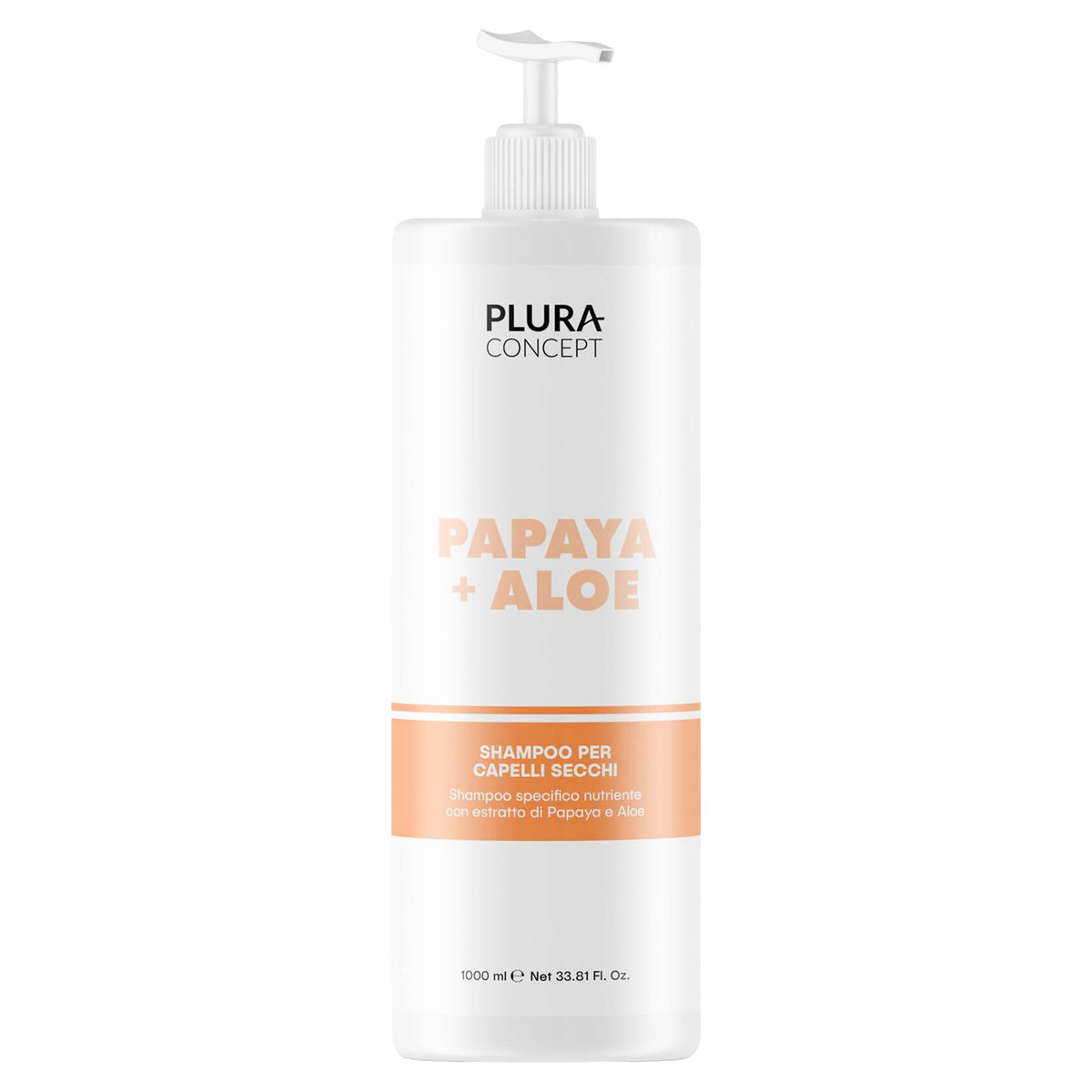 Shampoo Plura Concept Papaya e Aloe per capelli secchi, flacone da 1000 ml con dosatore
