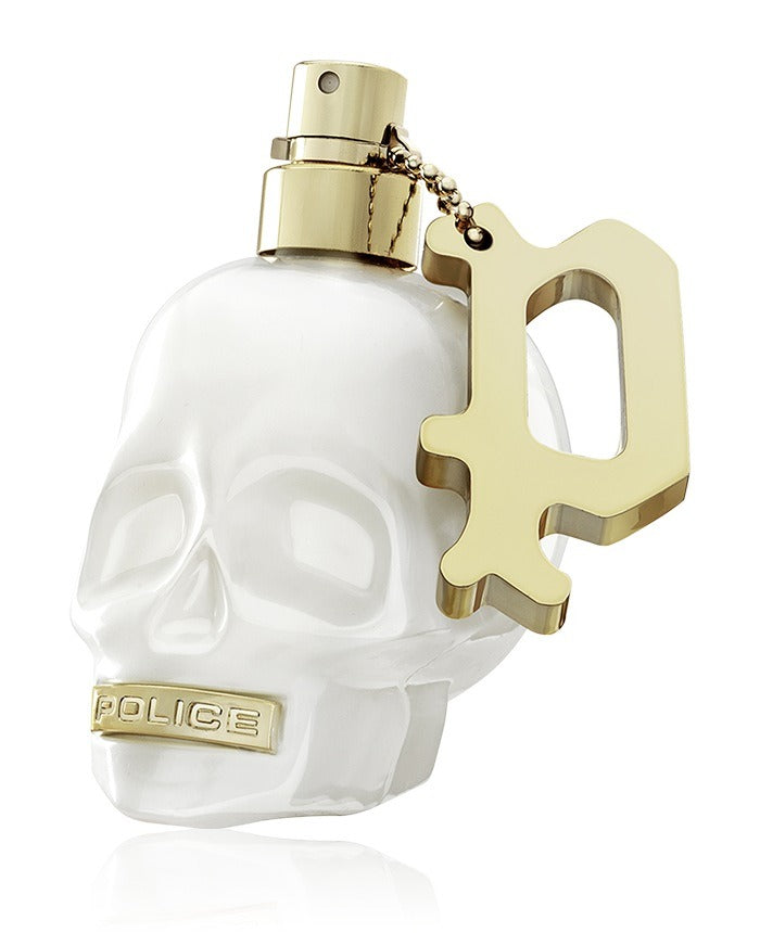 Police To Be Born to Shine for Woman Eau de Parfum, flacone a teschio bianco perla con P dorata