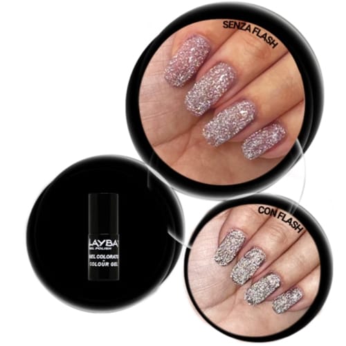 Layba Gel Polish Disco 753 Barbie Girl — senza e con flash