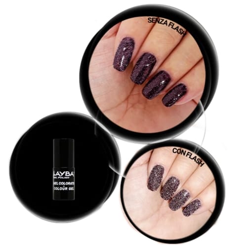 Layba Gel Polish Disco 757 L'Amour Toujours — senza e con flash
