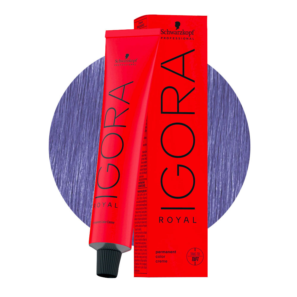 IGORA ROYAL 9,5-29 pastello cenere violetto · Lavanda — tubo 60 ml e ciocca colore