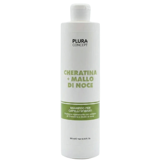 Shampoo Plura Concept Cheratina e Mallo di Noce per capelli sfibrati, flacone da 300 ml