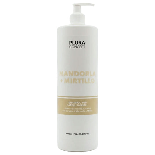 Shampoo Plura Concept Mandorla e Mirtillo per capelli normali, flacone da 1000 ml con dosatore