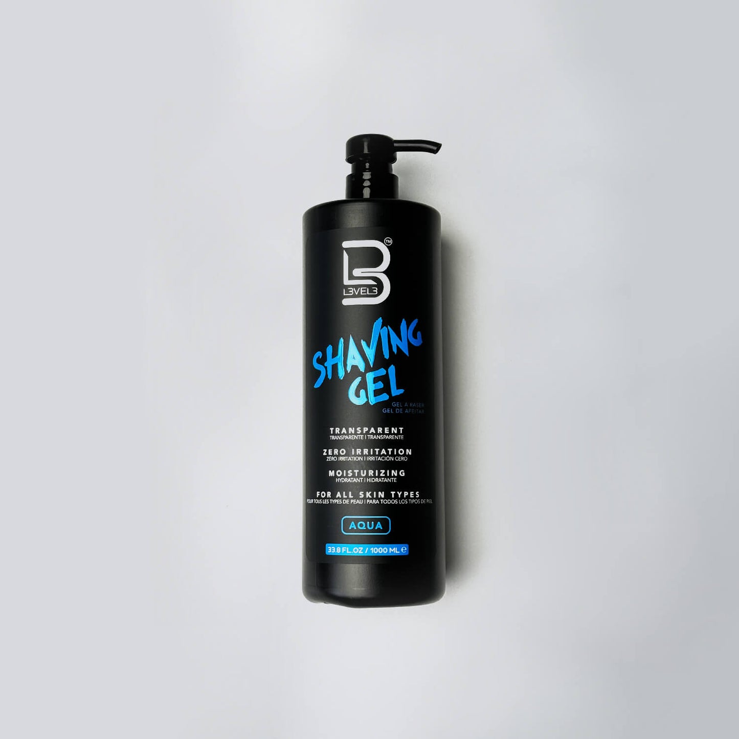 L3VEL3 Shaving Gel, gel da rasatura trasparente — formato 1000 ml, profumazione Aqua