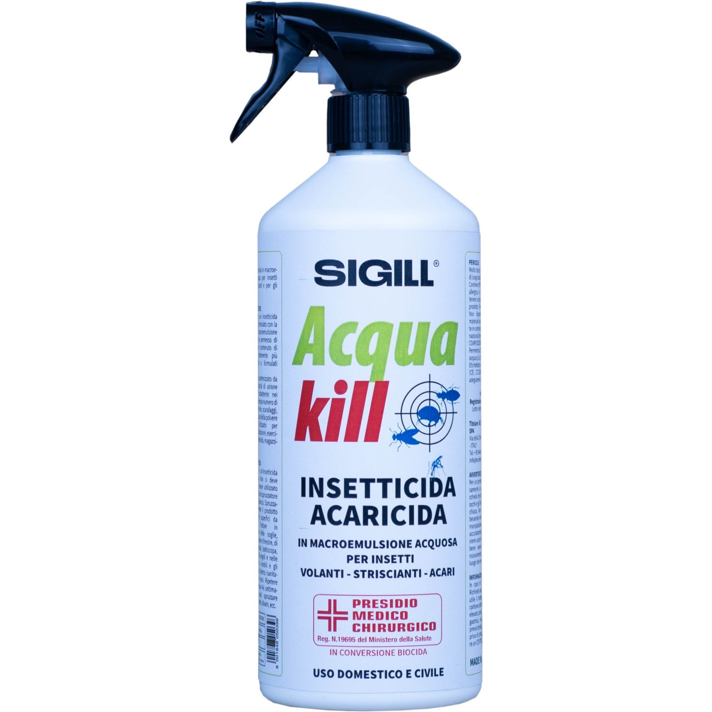 Flacone spray da 750 ml Sigill Acqua Kill, insetticida acaricida per ambienti
