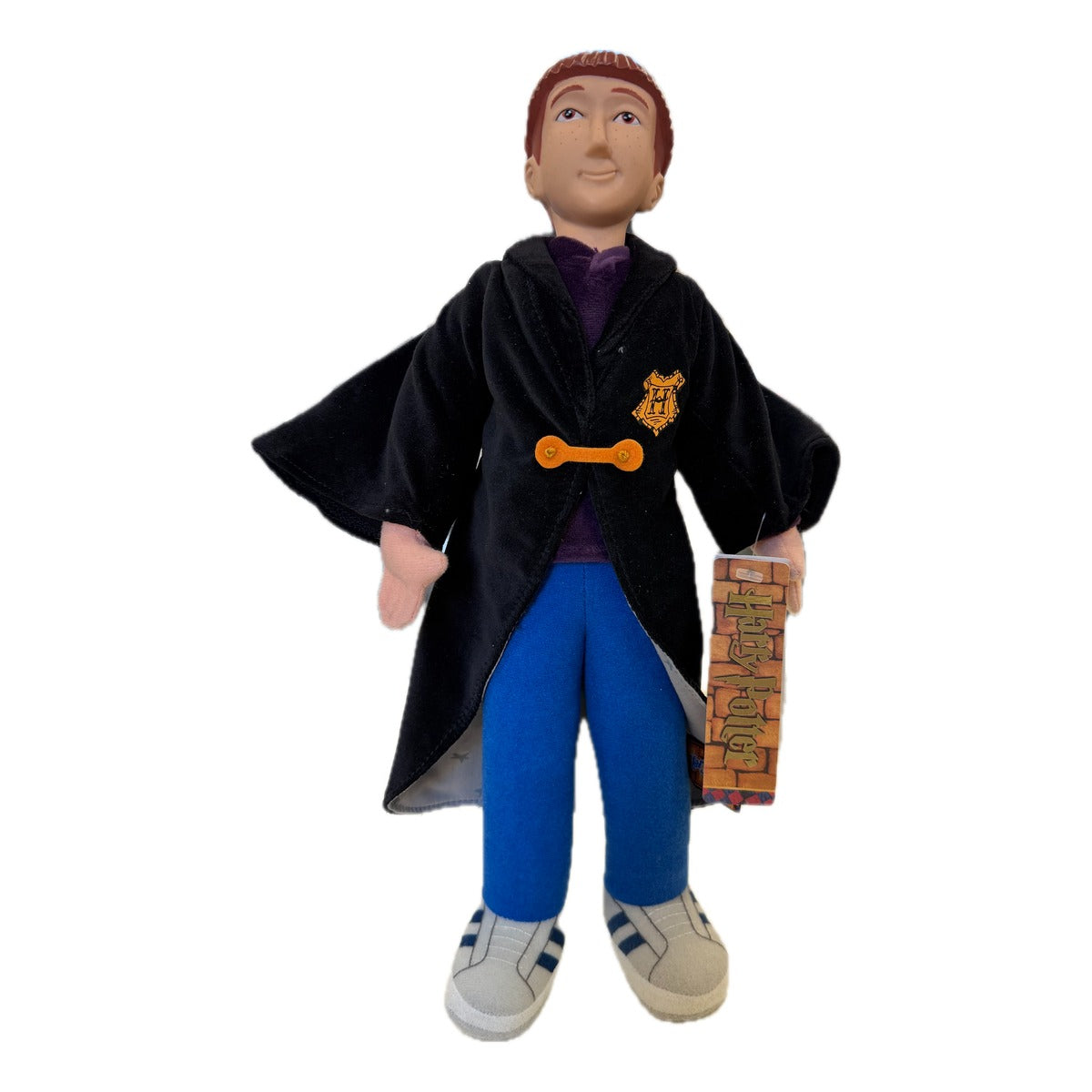 Bambola morbida Trudi Ron Weasley con mantello di Hogwarts, maglione, jeans e scarpe, cartellino Harry Potter