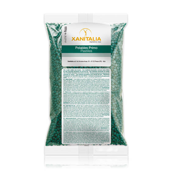 Xanitalia Pelables Primo, cera brasiliana in perle senza strisce: busta da 1 kg, versione Clorofilla